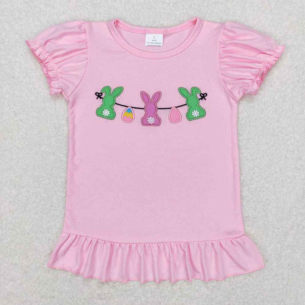 Baby Boy Girl Short Sleeves Easter Rabbit Carrot Cotton Embroidery Sibling Shirt