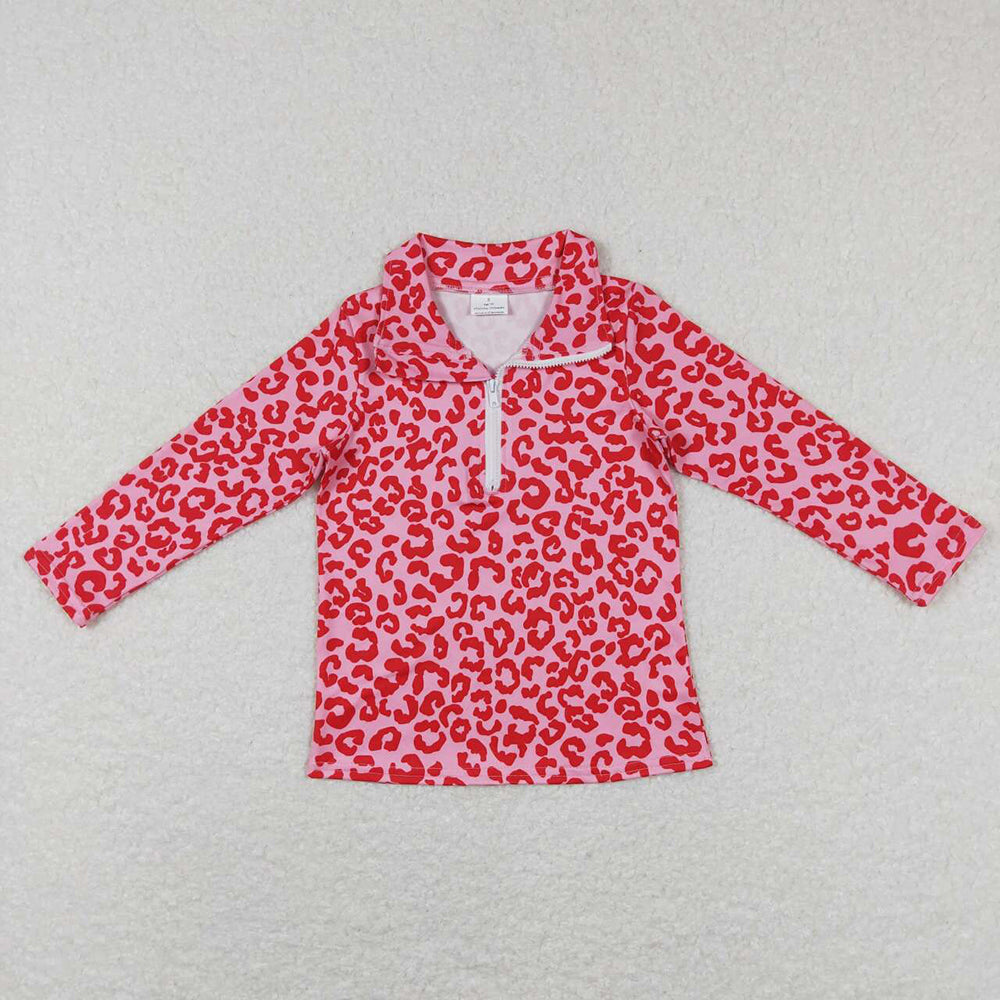 Sibling Kids Girls Leopard Flower Checked Zipper Pullovers Shirts Tops RTS
