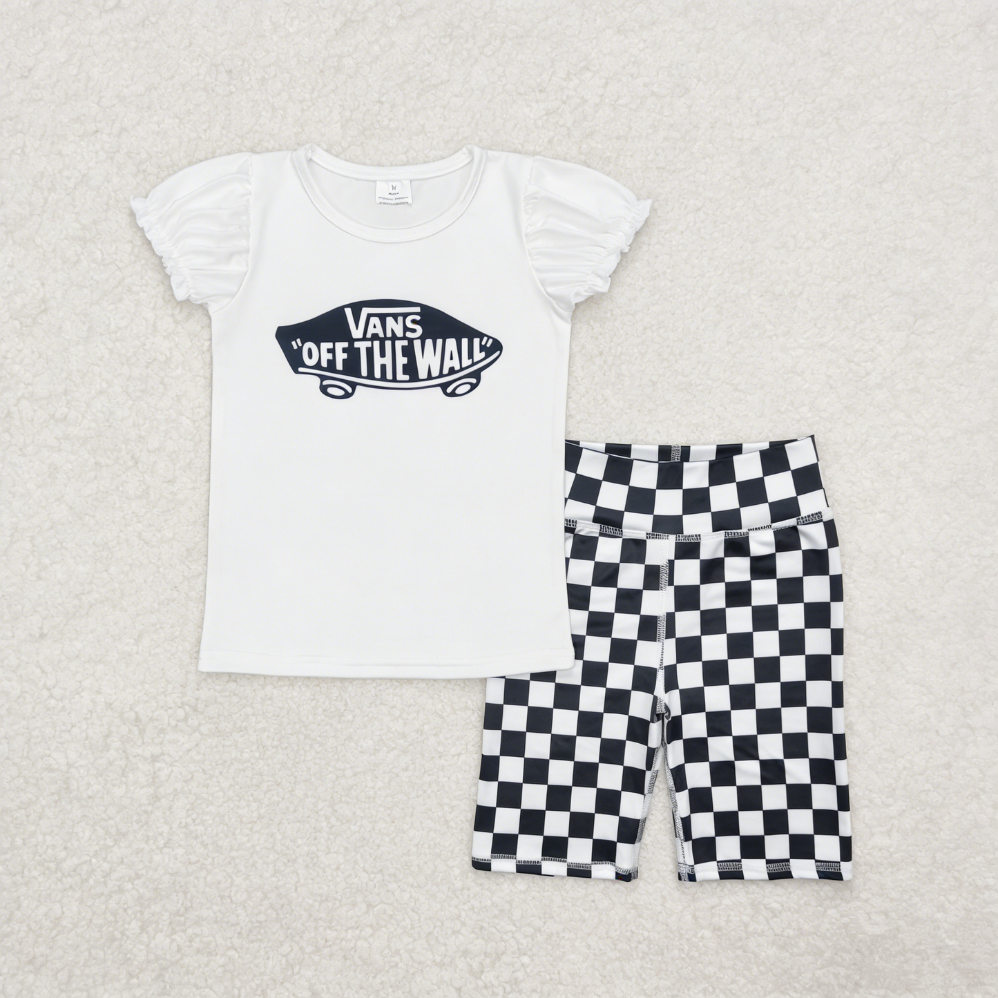 Baby Girl Kids Shorts Sleeves Car Shirt Black Checked Yoga Shorts Set Clothes RTS