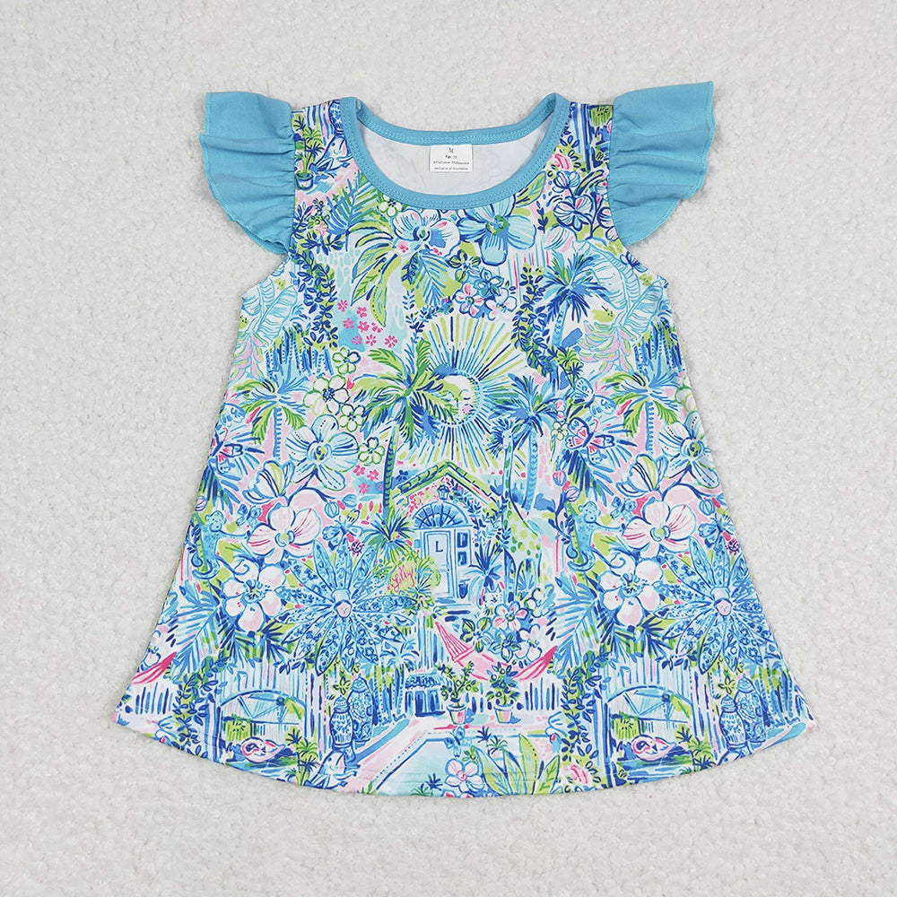 Baby Girl Short Sleeves Sea Flower Sibling Tops Clothes RTS