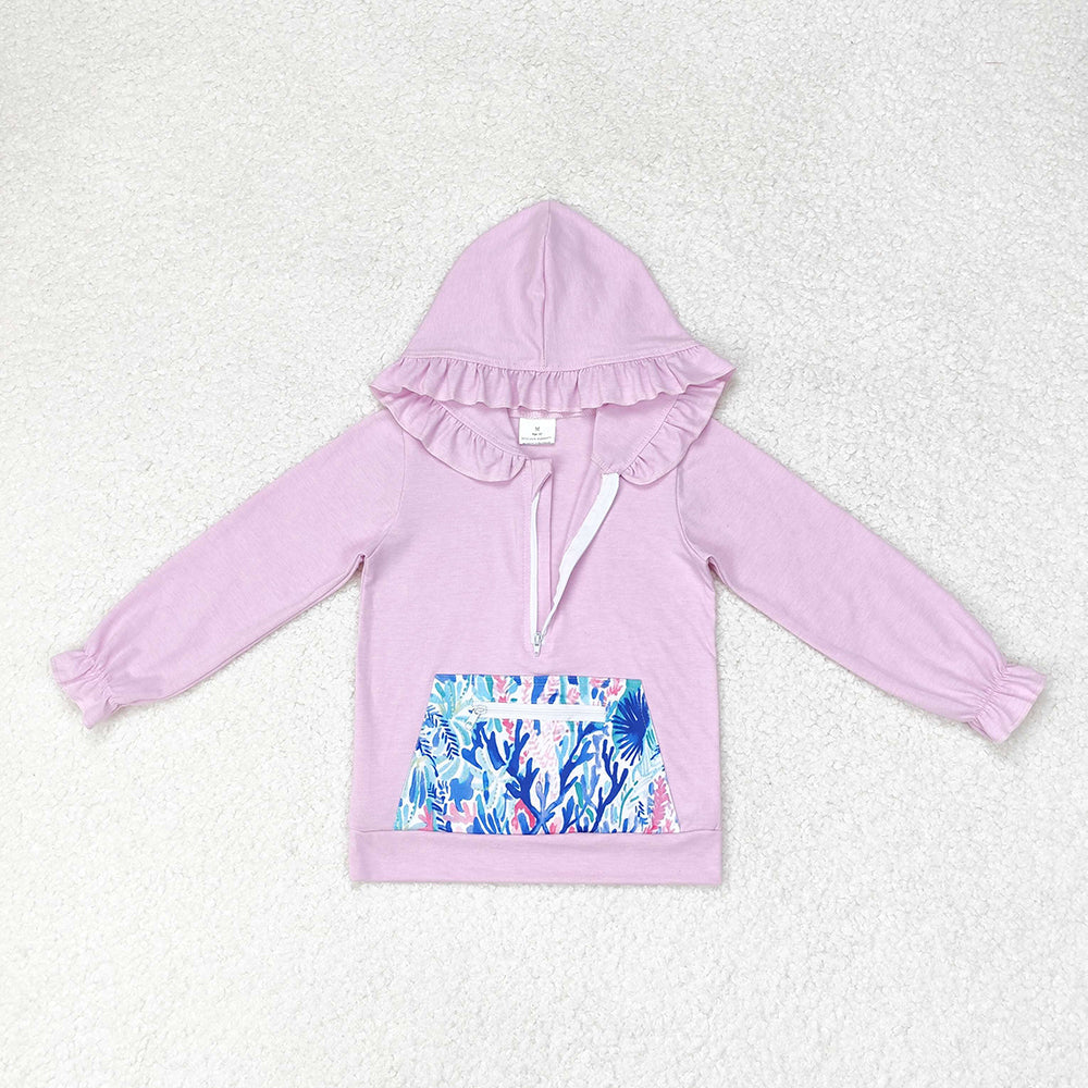 Baby Girl Toddler Long Sleeves Ruffle Hoodie Leopard Flower Pocket Sibling Zipper Shirt Tops RTS