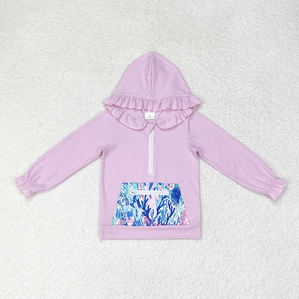 Baby Girl Toddler Long Sleeves Ruffle Hoodie Leopard Flower Pocket Sibling Zipper Shirt Tops RTS