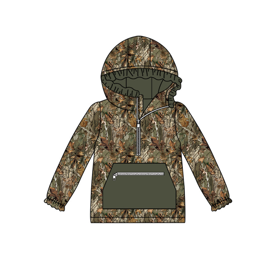 Moq 5 Branch Camo Print Pocket Girls Hoodie Zipper Tee Shirts Top
