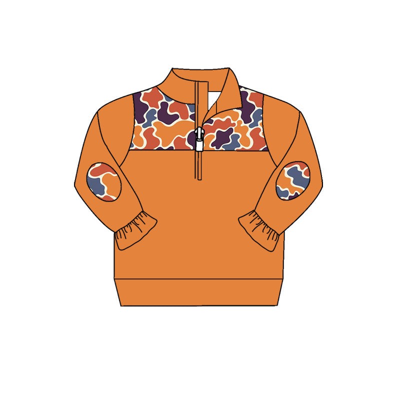 Pre-order Baby Girl Orange Navy Camo Zipper Pullover Tops