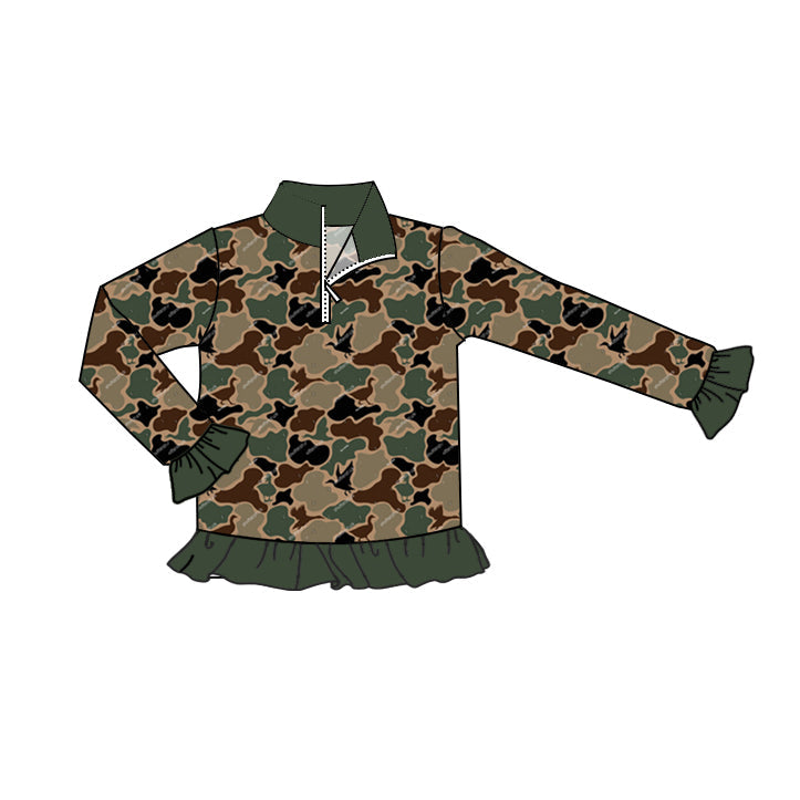Pre-order Baby Girl Green Camo Ducks Zipper Pullover Shirt Tops