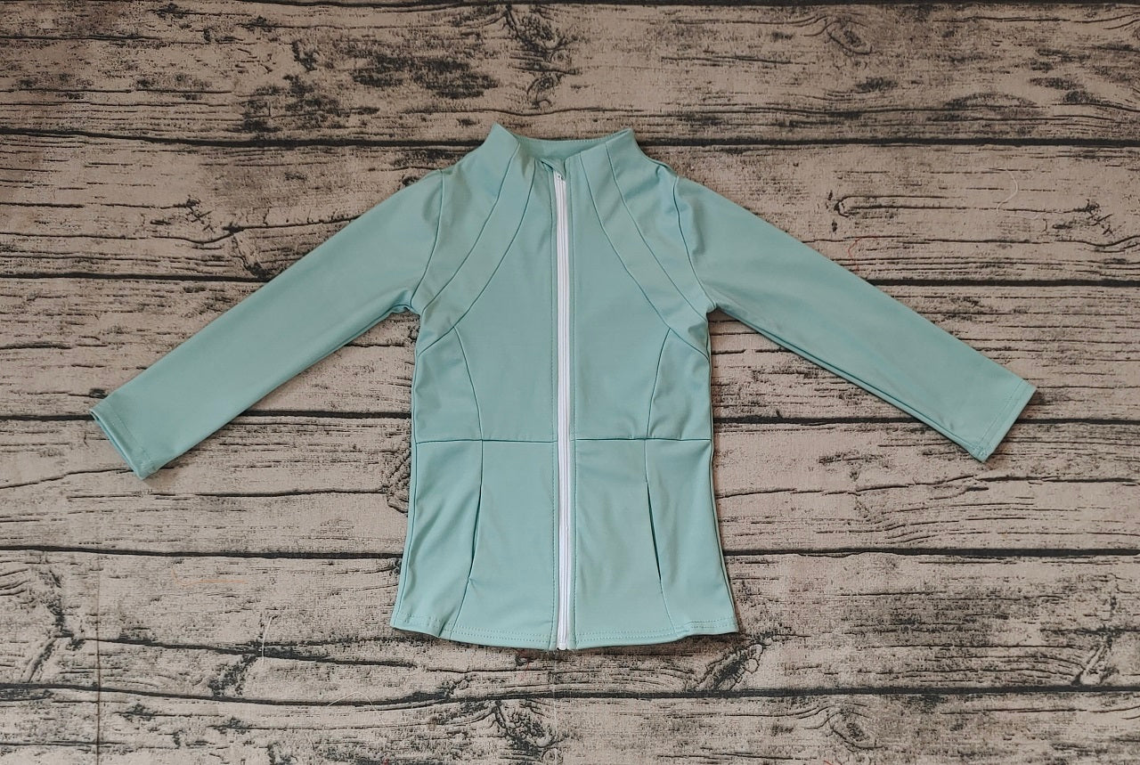 Baby Girl Long Sleeves Green Pocket Yoga Sports Zipper Jacket Tops