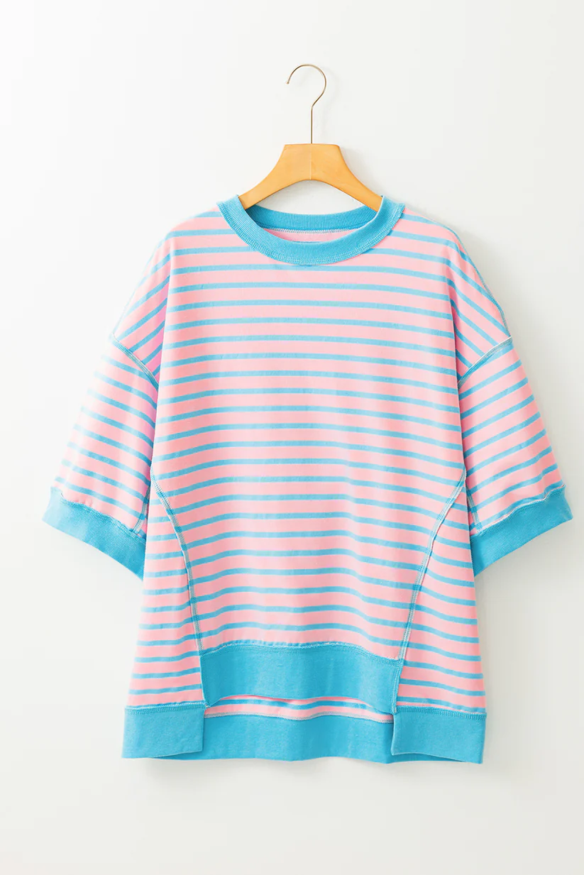 Pre-order Adult Women Pink Blue Stripes Shirt Tops