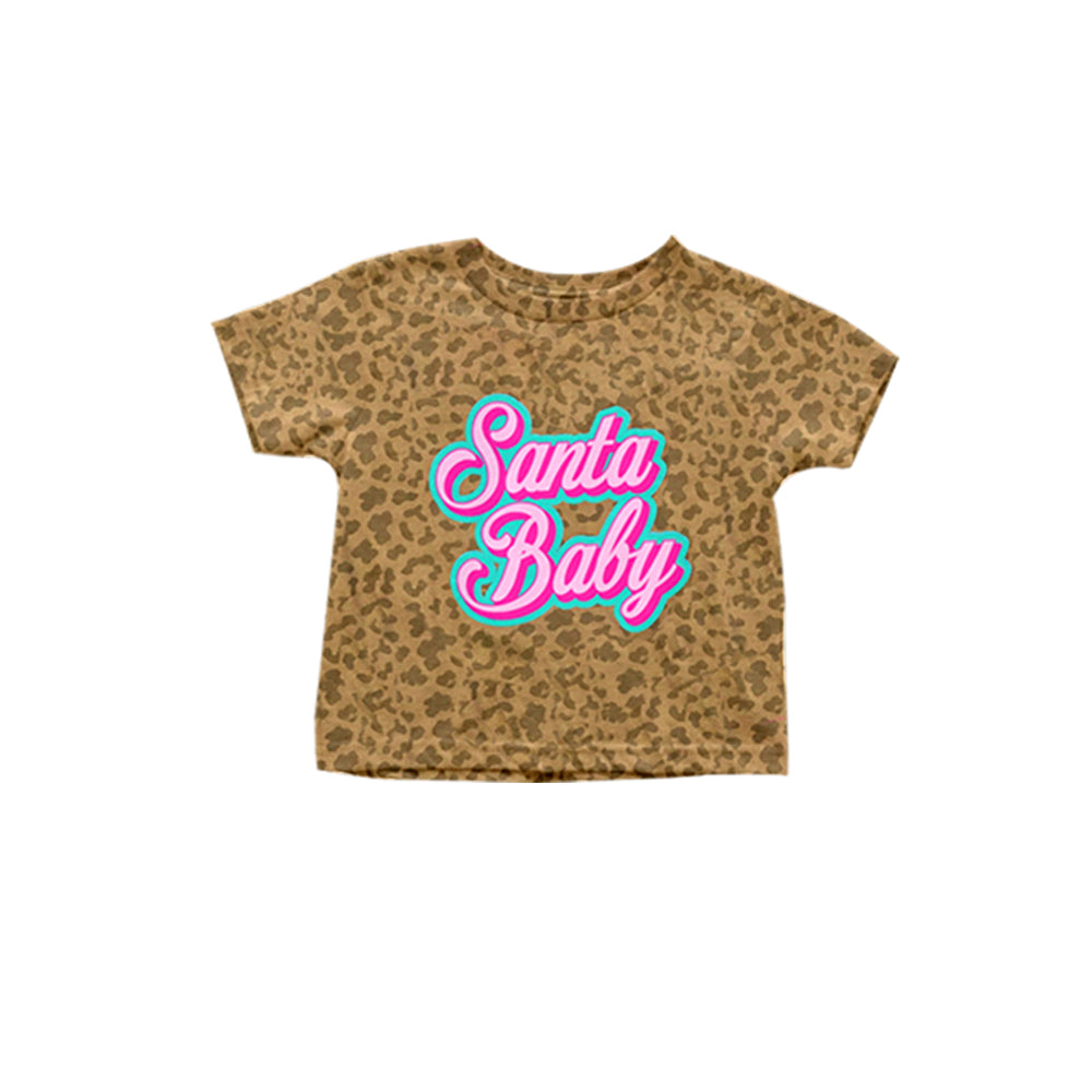 Pre-order Baby Girl Short Sleeves Santa Leopard Shirt Tops