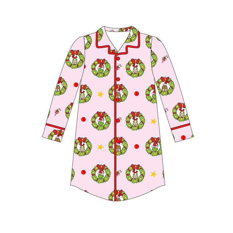 Pre-order Adult Women Christmas Face Pink Buttons Tops