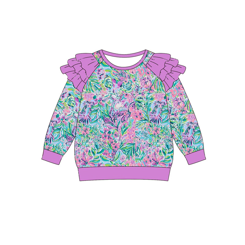 Pre-order Baby Girl Seaweed Ruffle Long Sleeve Tee Shirt