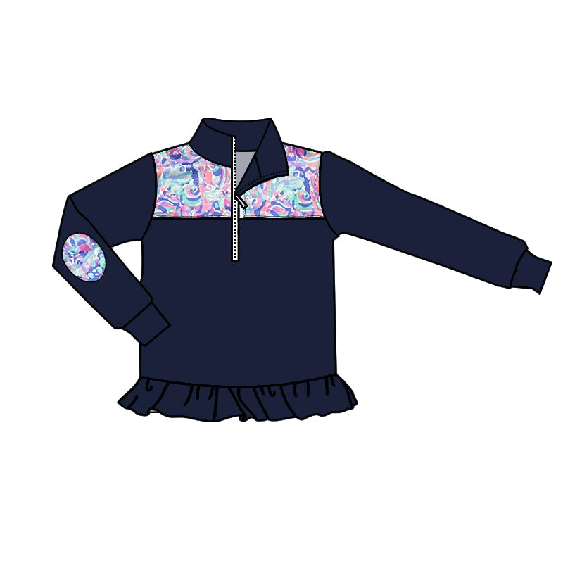 Pre-order Baby Girl Navy Seaweed Zipper Pullover Shirt