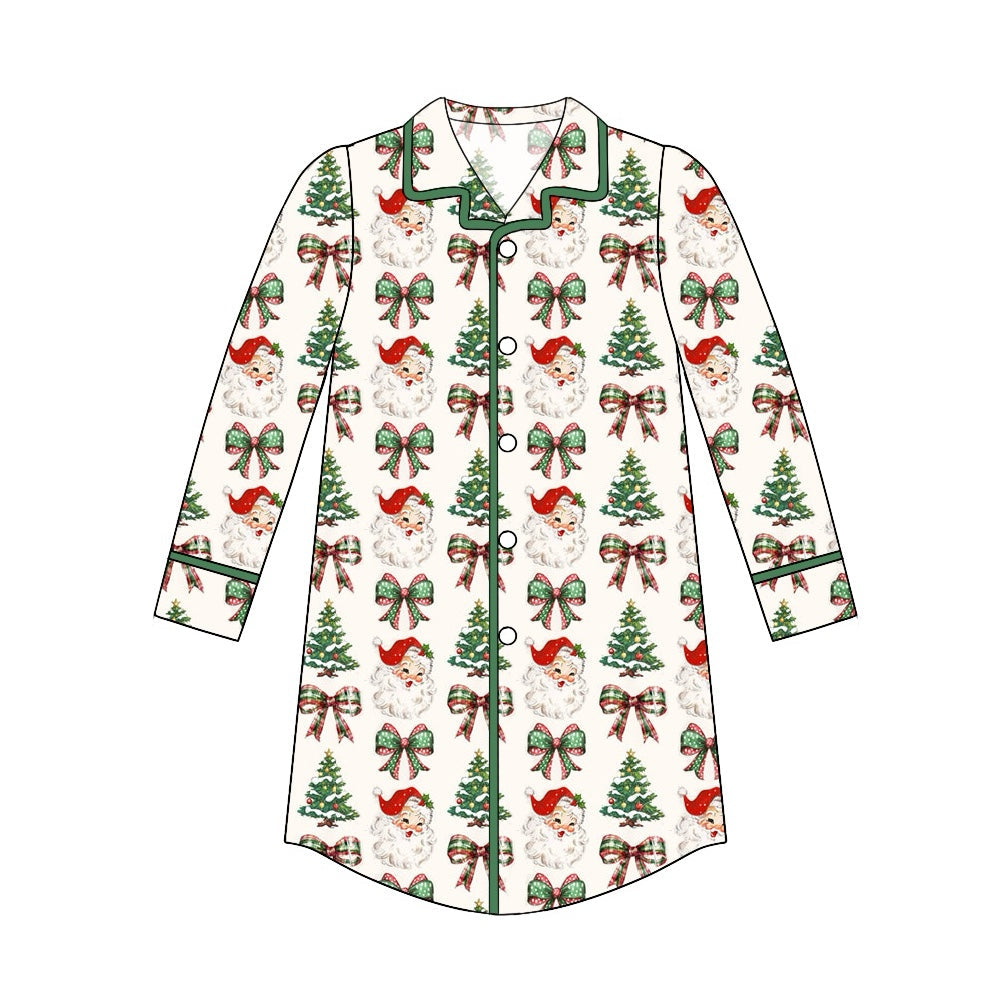 Pre-order Adult Women Christmas Bows Santa Buttons Tops Pajamas