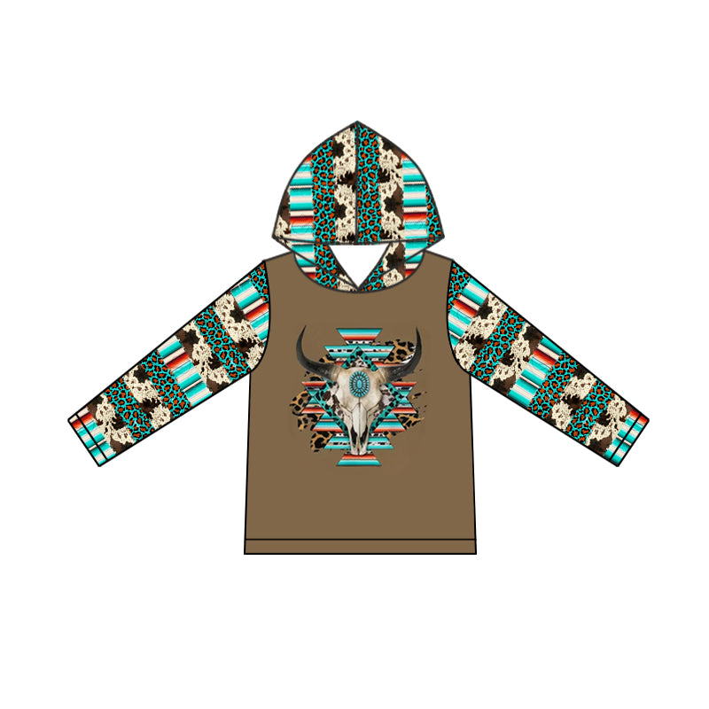 Pre-order Baby Boy Western Aztec Cow Hoodie Shirt Tops