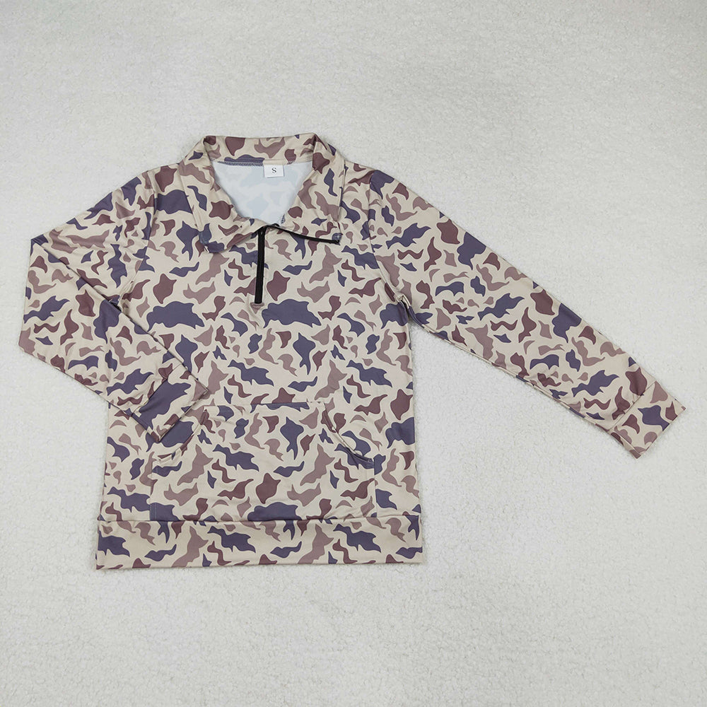 Adult Women Long Sleeves Camo Zipper Pullover Sibling Clothes Shirt