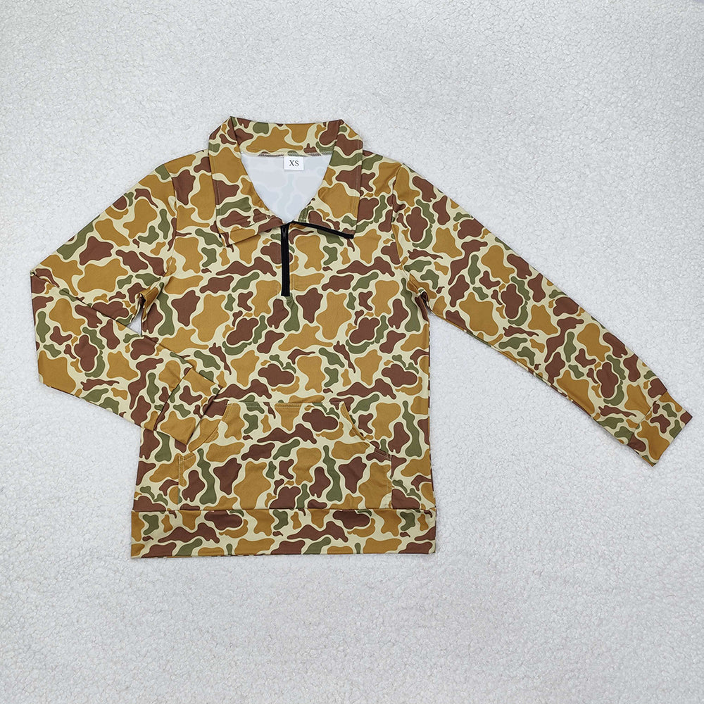 Adult Women Long Sleeves Camo Zipper Pullover Sibling Clothes Shirt