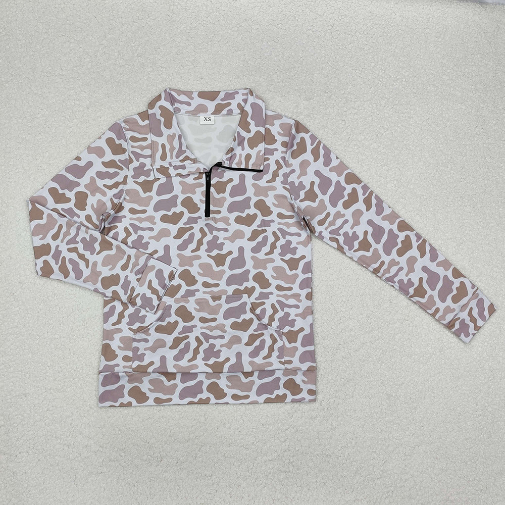 Mommy and Me Baby Boy Long Sleeves Camo Zipper Pocket Pullover Sibling Family Shirt