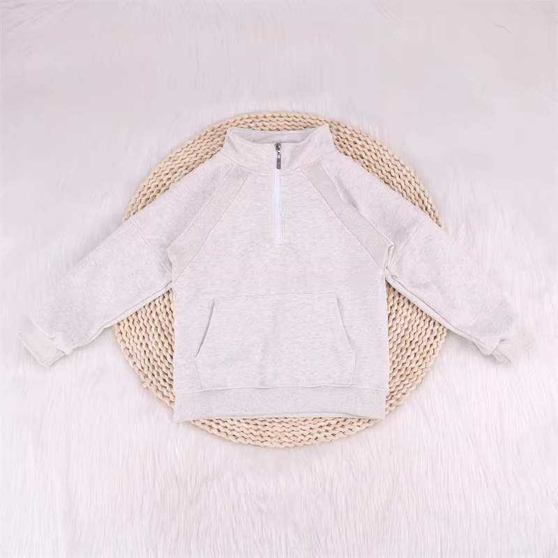 Pre-order Baby Kids Todder White Long Sleeves Pocket Zipper Pullover Shirt
