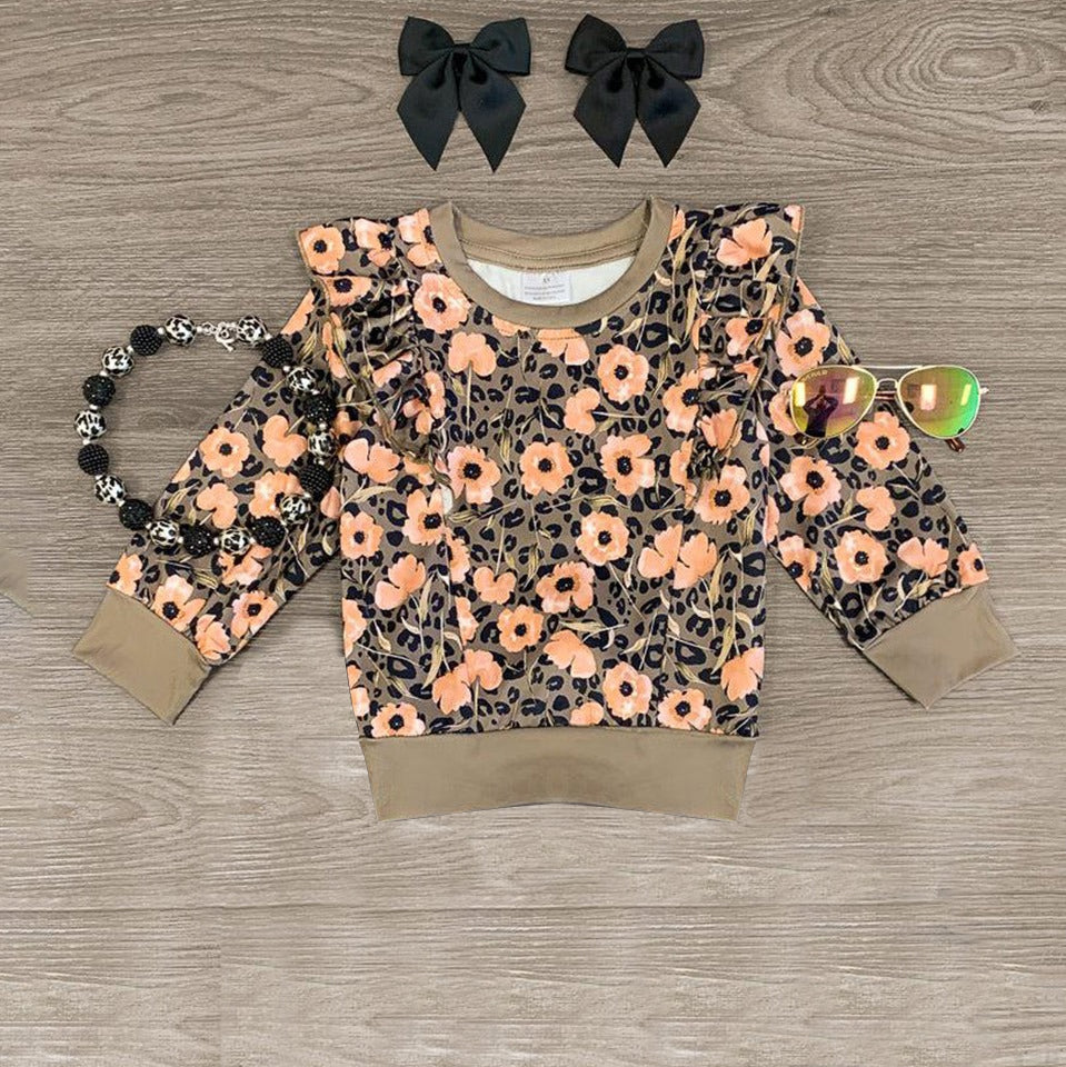 Pre-order Baby Girl Long Sleeves Flower Leopard Shirt Tops