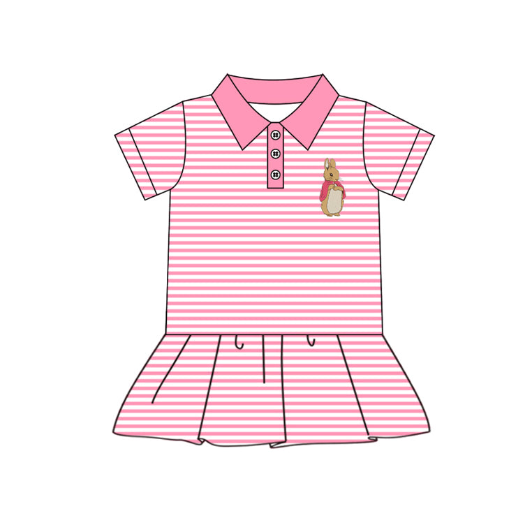 Pre-order Baby Girl Short Sleeves Easter Stripes Bunny Pink Shirt Tops