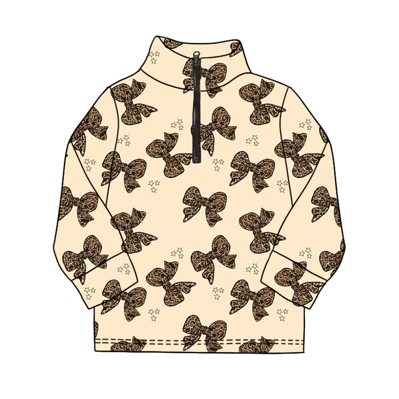 Pre-order Baby Girl Long Sleeves Camo Bows Zipper Pullovers Shirt