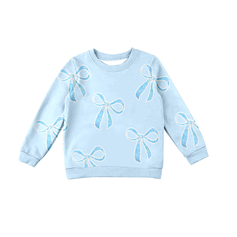 Preorder Adult Women Long Sleeves Bow Blue Tee Shirt Tops