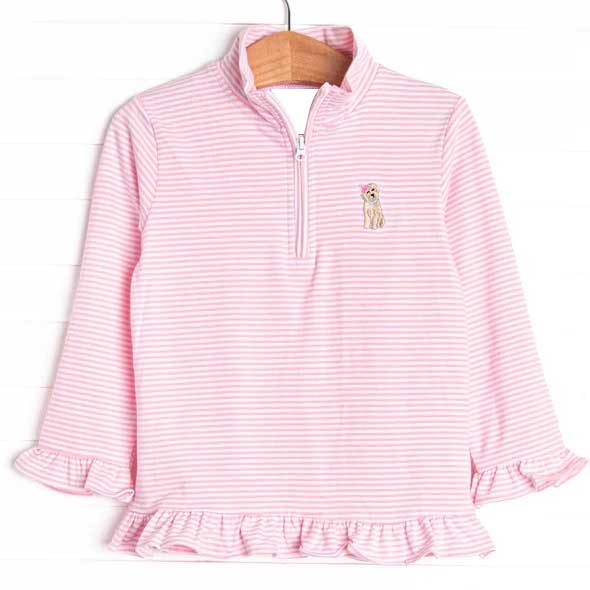 Preorder Baby Girl Long Sleeves Pink Dog Zipper Pullover Shirt