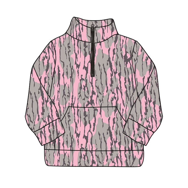 Preorder Adult Women Long Sleeves Camo Zipper Pink Pullover Shirt