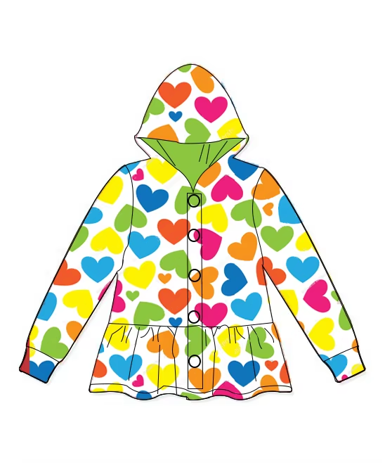 Preorder Baby Girl Long Sleeves Valentines Hearts Hoodie Buttons Coat Tops