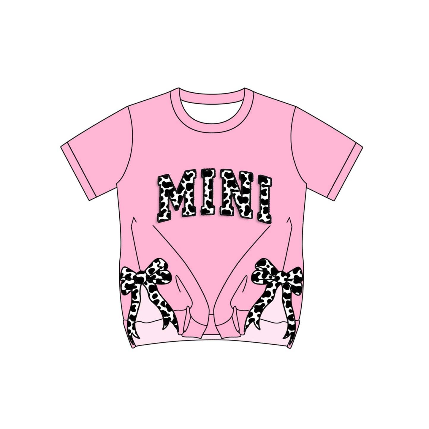 Preorder Baby Girl Short Sleeves Mama Cow Print Bows Pink Tee Shirt