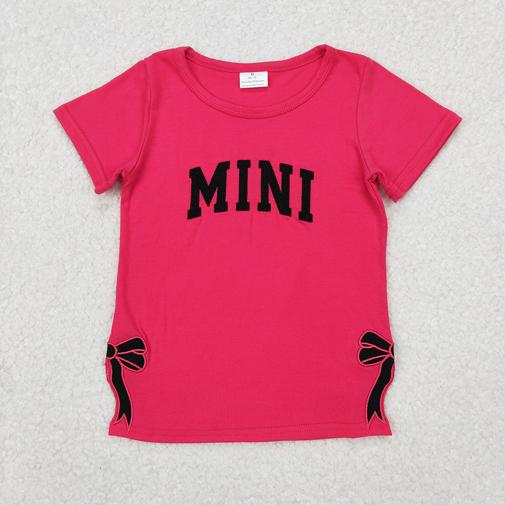 Baby Girl Adult Women Short Sleeves Embroidery Mommy and Me Mini Bow Sibling Family Shirt RTS
