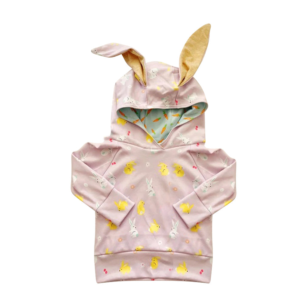 Preorder Baby Girl Long Sleeves Easter Rabbits Hoodie Pink Shirt Tops