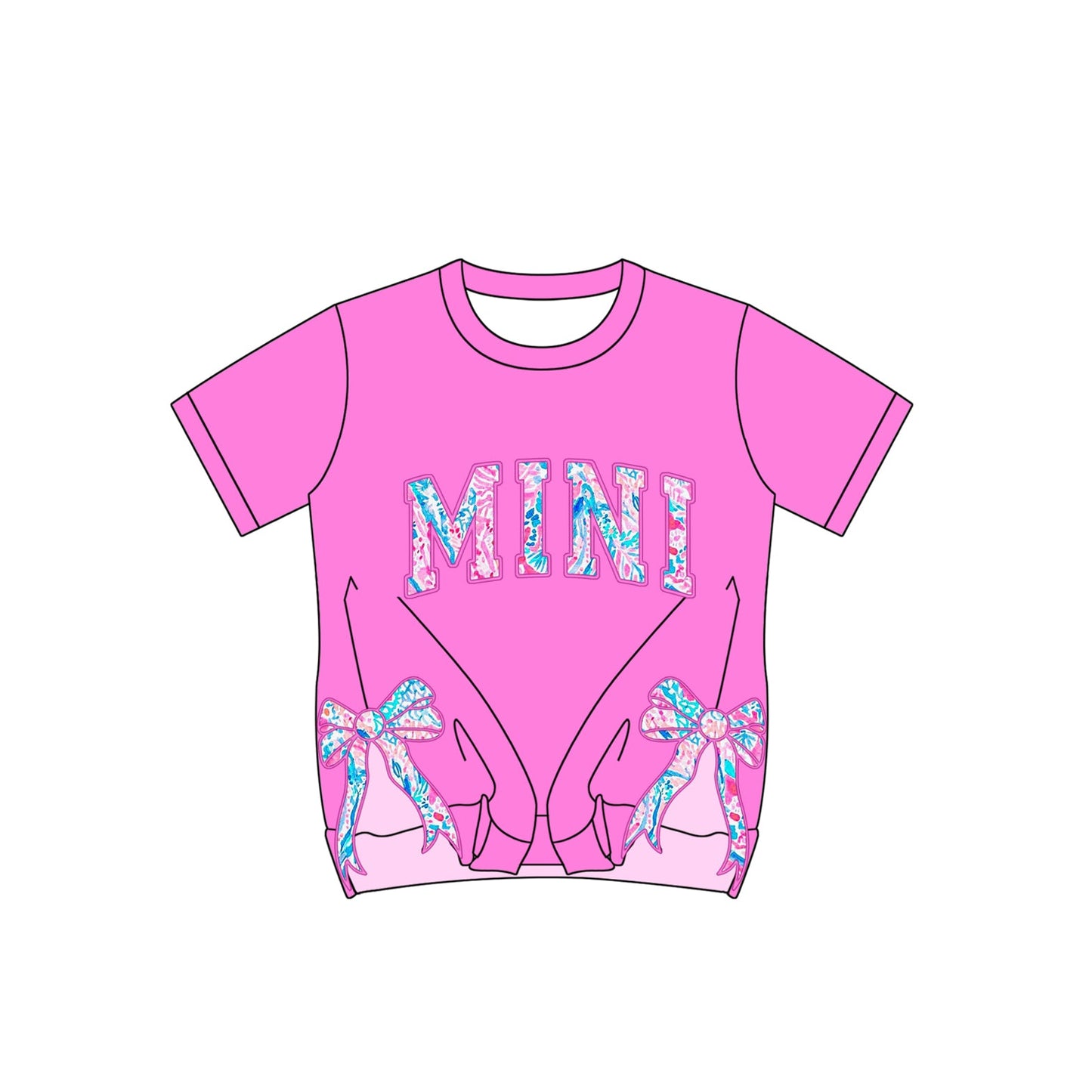 Preorder Baby Girl Short Sleeves Pink Mini Seaweed Bows Tee Shirt Tops