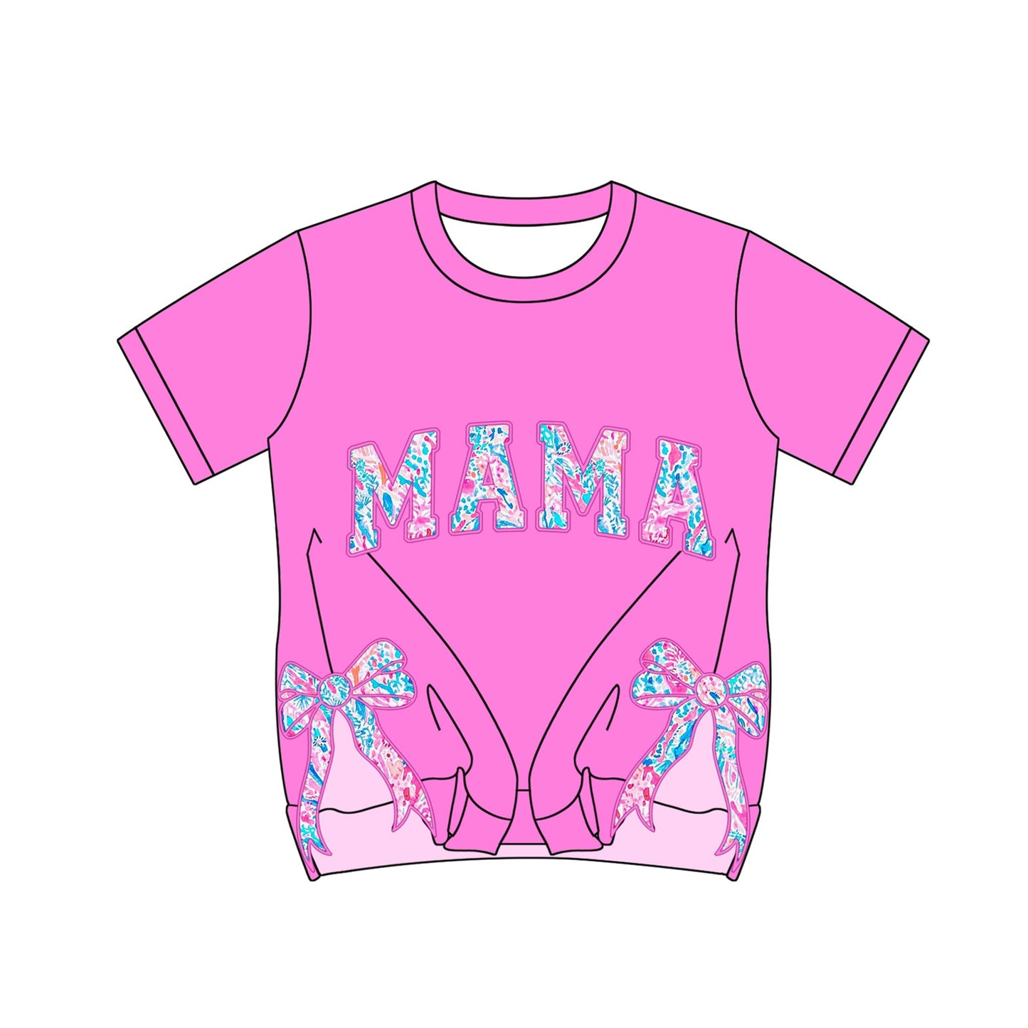 Preorder Adult Women Short Sleeves Pink Mama Seaweed Bows Tee Shirt Tops