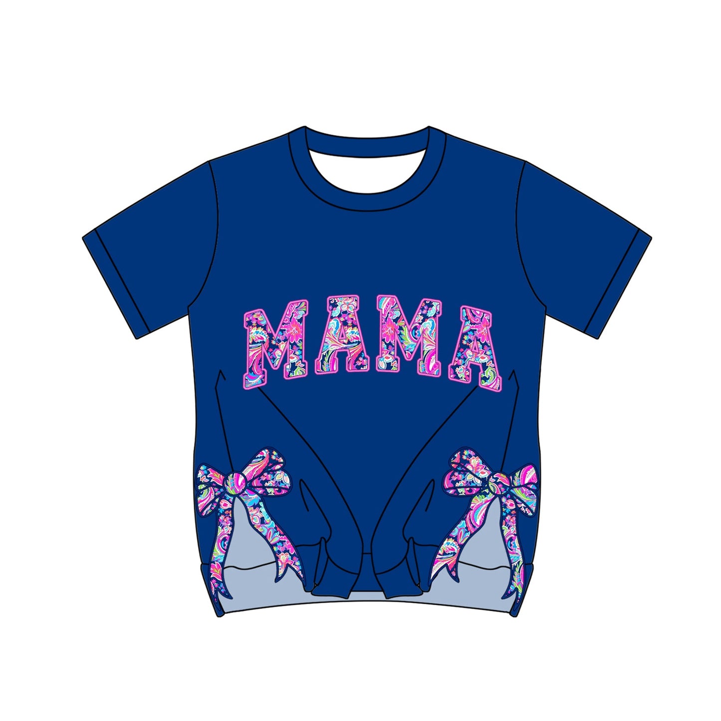 Preorder Adult Women Short Sleeves Navy Mama Seaweed Bows Tee Shirt Tops