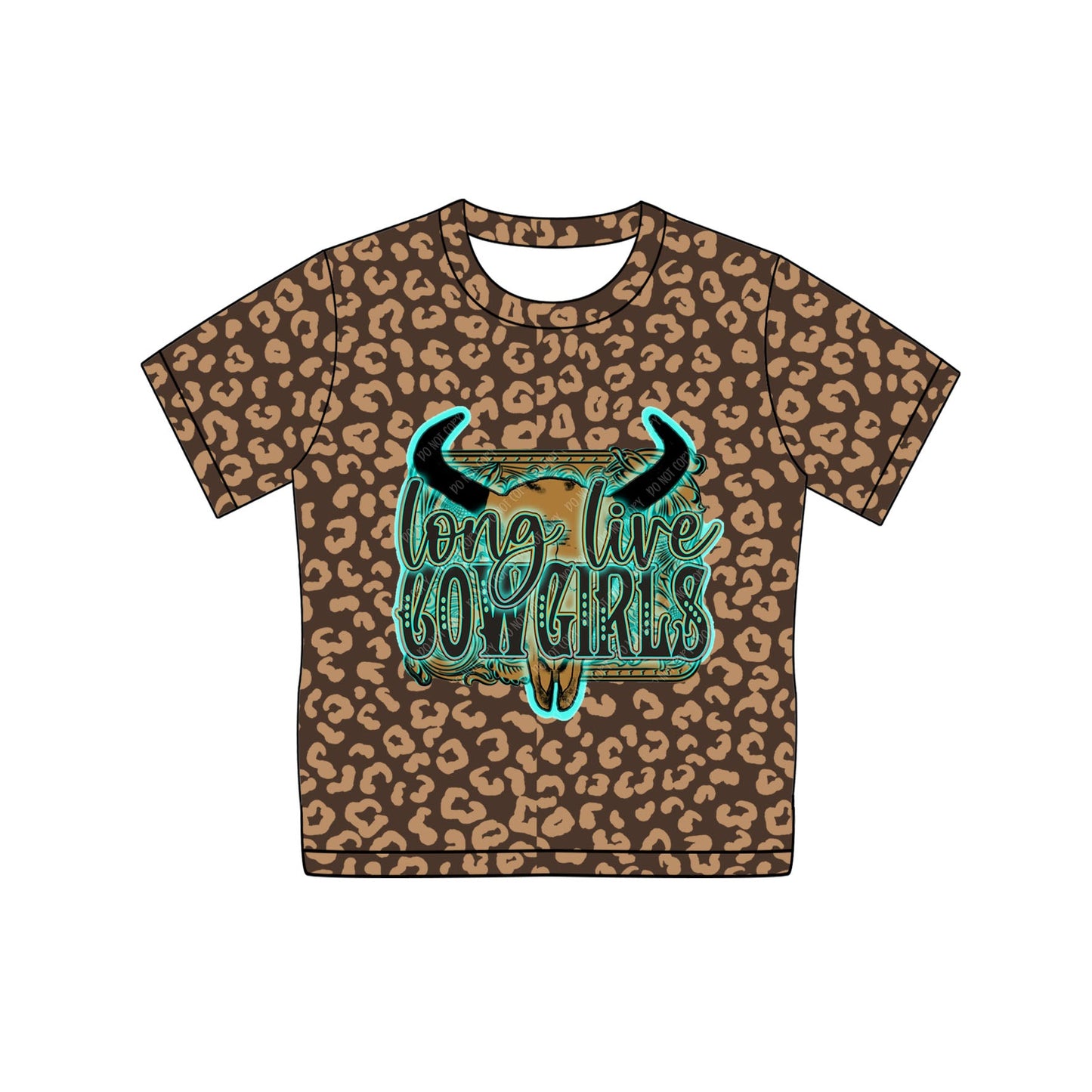 Preorder Baby Girl Short Sleeves Cowgirl Leopard Brown Tee Shirt Tops
