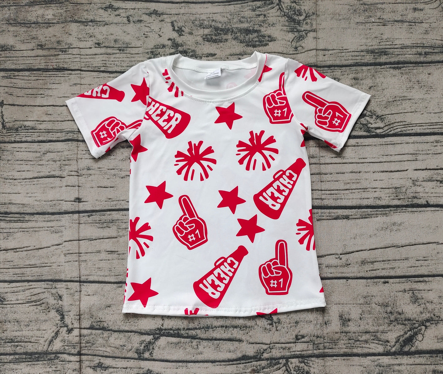 Baby Girl Short Sleeves Cheer Team Red Tee Shirt Tops RTS