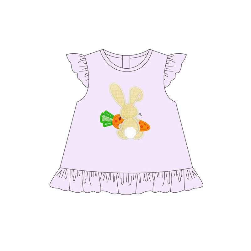 Preorder Baby Girl Short Sleeves Easter Rabbit Carrot Purple Tops ( Moq 5 )