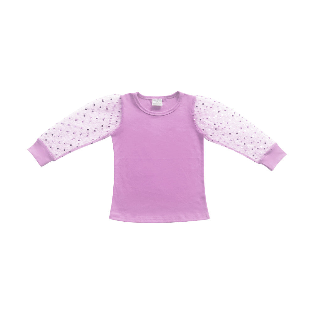 Preorder Baby Girl Toddler Tulle Long Sleeves Purple Shirt Tops ( Moq 5 )