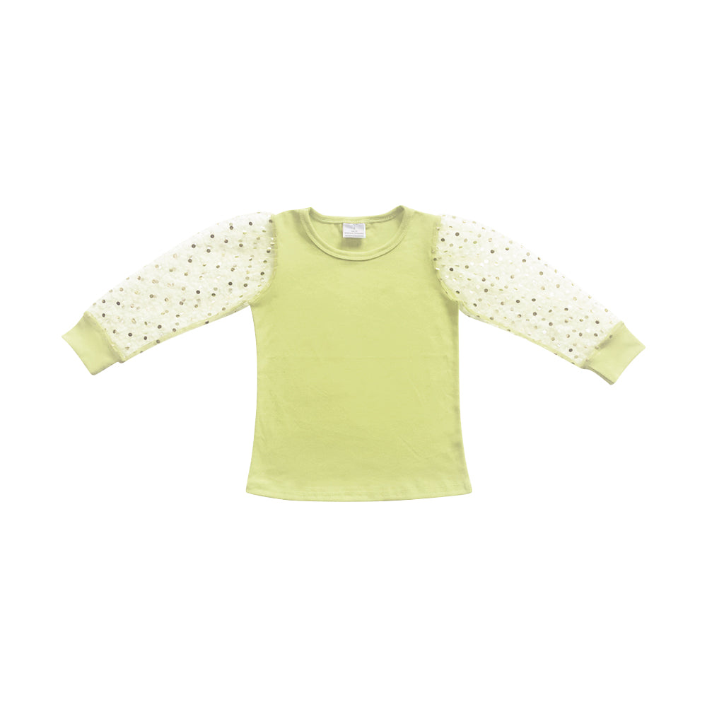 Preorder Baby Girl Toddler Tulle Long Sleeves Yellow Shirt Tops ( Moq 5 )
