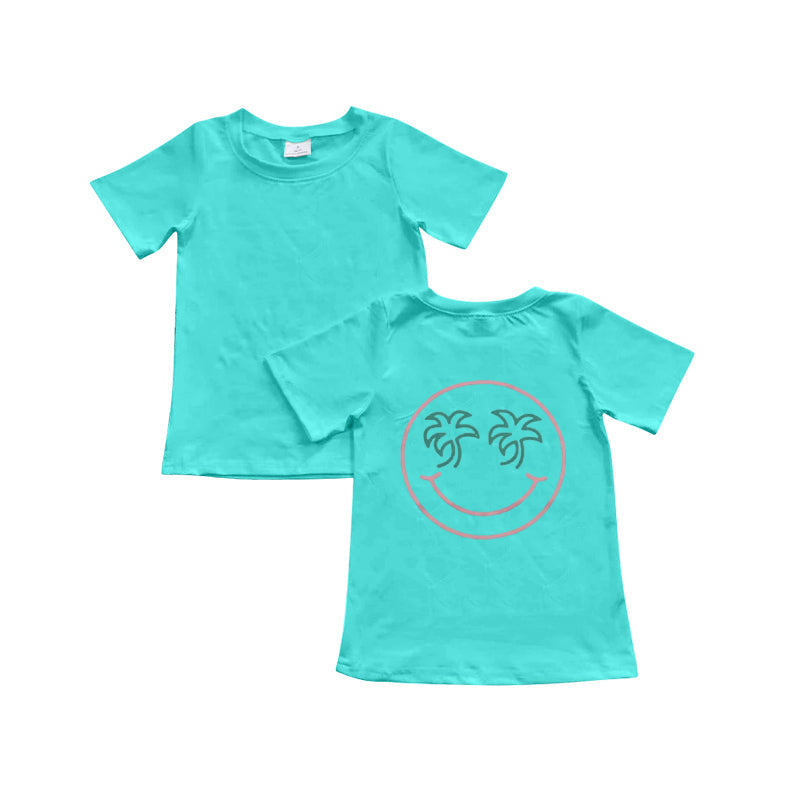 Preorder Baby Kids Toddler Blue Short Sleeves Smile Tee Shirts Tops ( Moq 5 )
