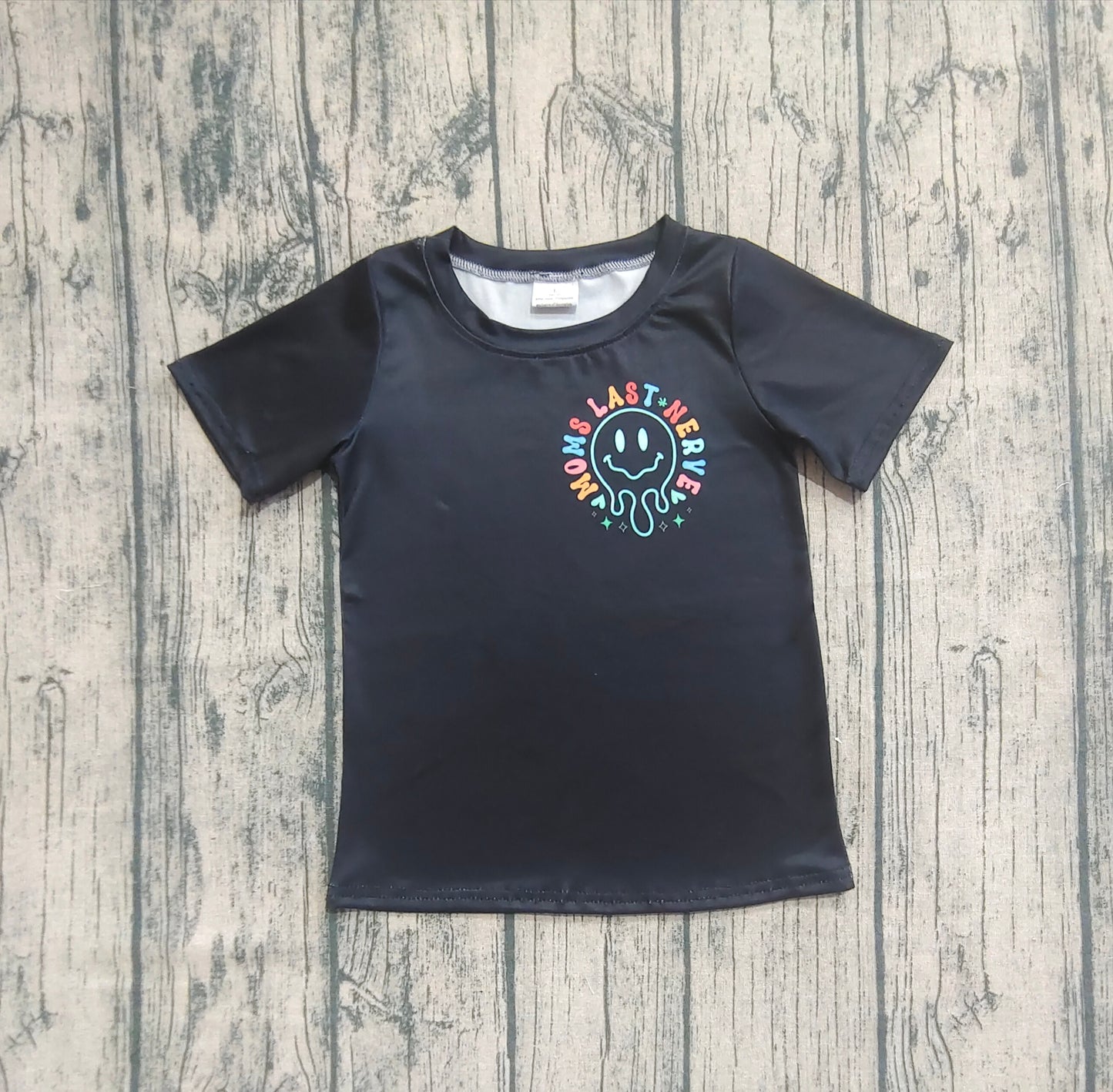 Baby Kids Toddler Short Sleeves Smile Black Tee Shirt Tops RTS