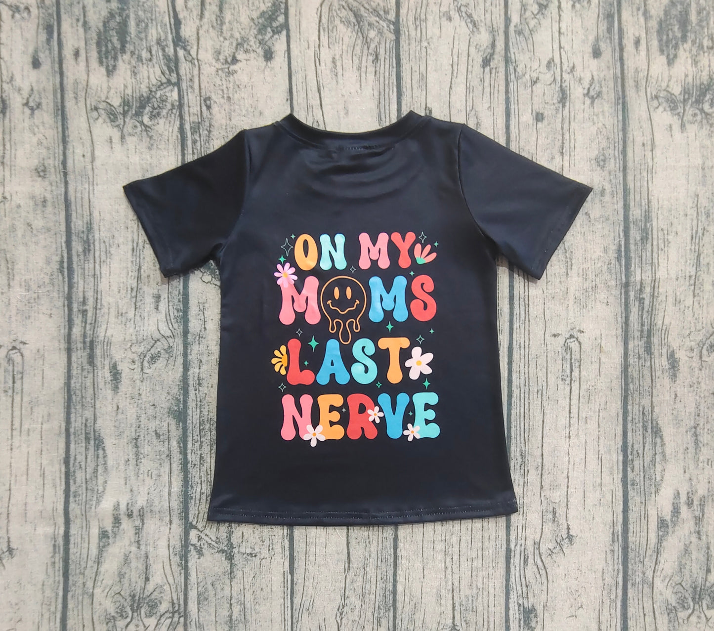 Baby Kids Toddler Short Sleeves Smile Black Tee Shirt Tops RTS