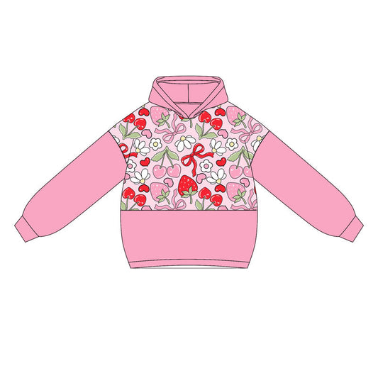 ( Moq 5 ) Preorder Baby Girl Pink Long Sleeves Bows Strawberry Flower Hoodies Tops