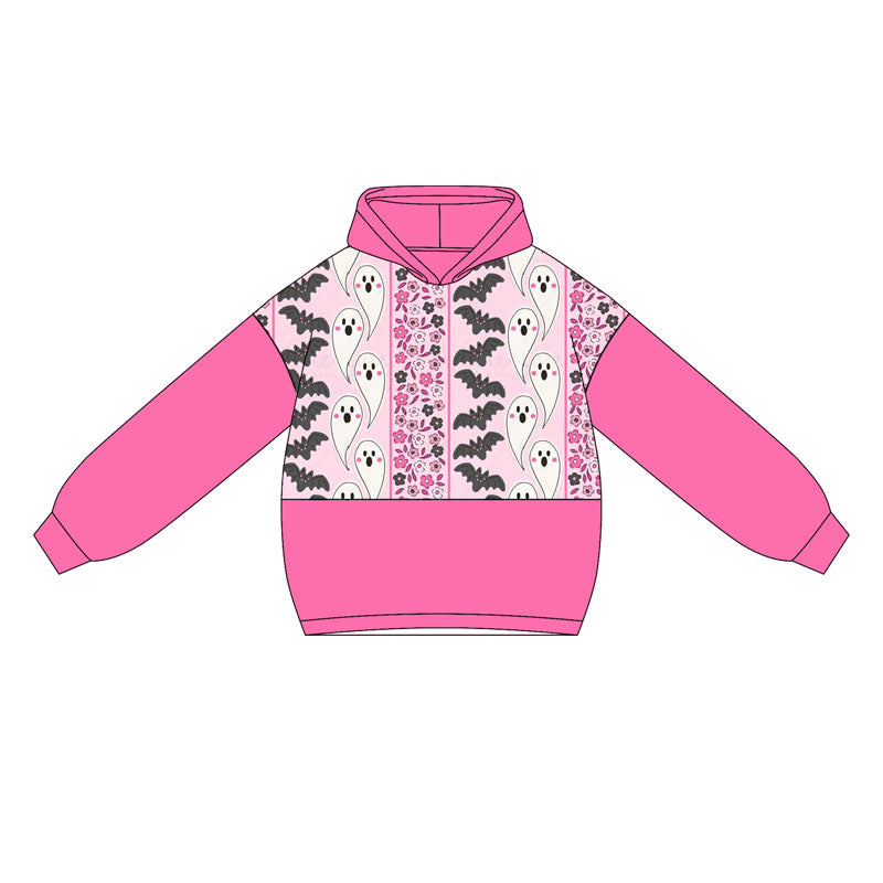 ( Moq 5 ) Preorder Baby Girl Pink Long Sleeves Bats Ghosts Hoodies Tops Halloween Shirt