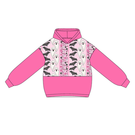 ( Moq 5 ) Preorder Baby Girl Pink Long Sleeves Bats Ghosts Hoodies Tops Halloween Shirt