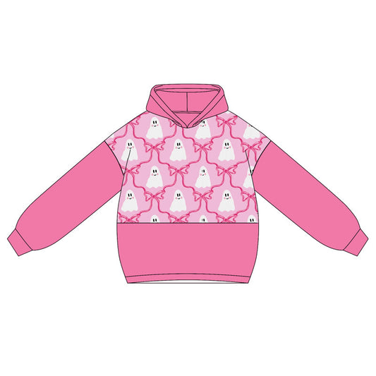 ( Moq 5 ) Preorder Baby Girl Pink Long Sleeves Bows Ghosts Hoodies Tops Halloween Shirt