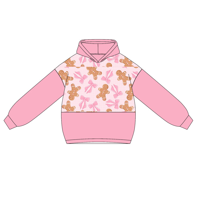 ( Moq 5 ) Preorder Baby Girl Pink Long Sleeves Bows Gingerbread Hoodies Tops Christmas Shirt