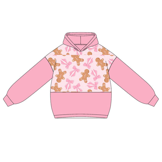 ( Moq 5 ) Preorder Baby Girl Pink Long Sleeves Bows Gingerbread Hoodies Tops Christmas Shirt