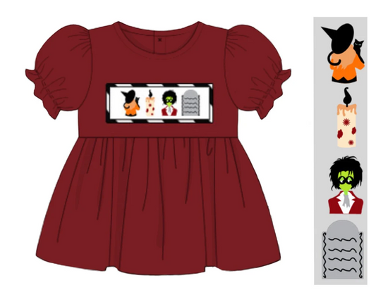 ( Moq 5 ) Preorder Baby Girl Red Short Sleeves Halloween Tunic Tops