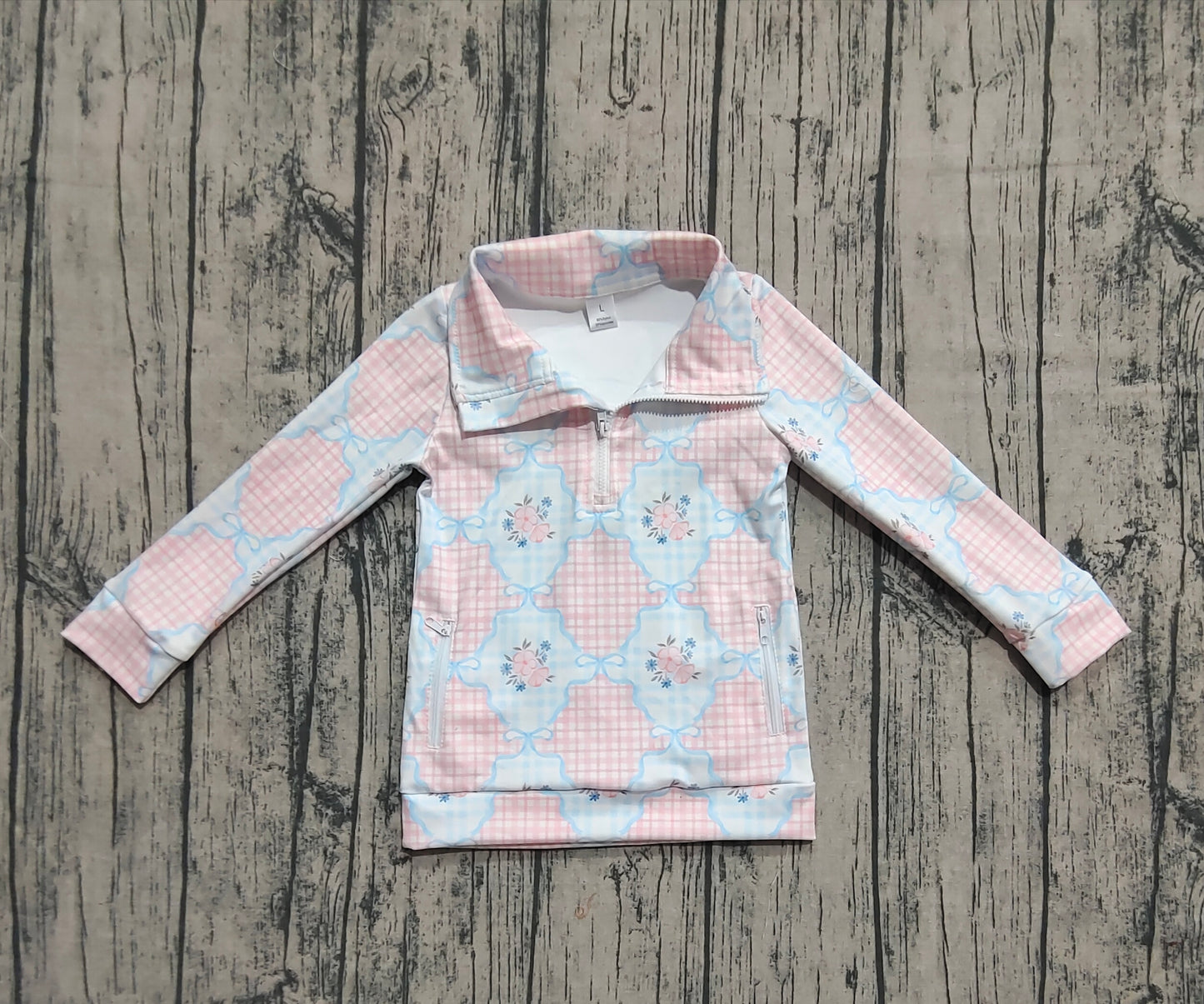 Baby Girl Long Sleeves Flower Plaid Yoga Active Zipper Pullover Shirt RTS